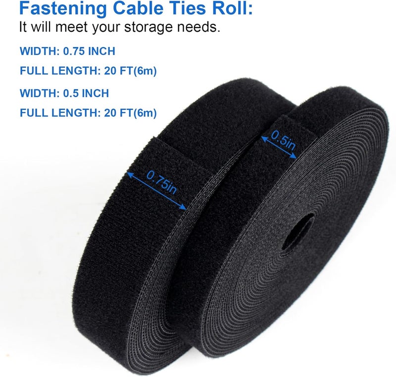 Oneleaf Fastening Cable Management Roll, Reusable Multi-Purpose Cords Management, Double Sided Hook and Loop Cable Ties Roll，Cut to Length Straps, Black Heavy Duty Wire Management - Image 4